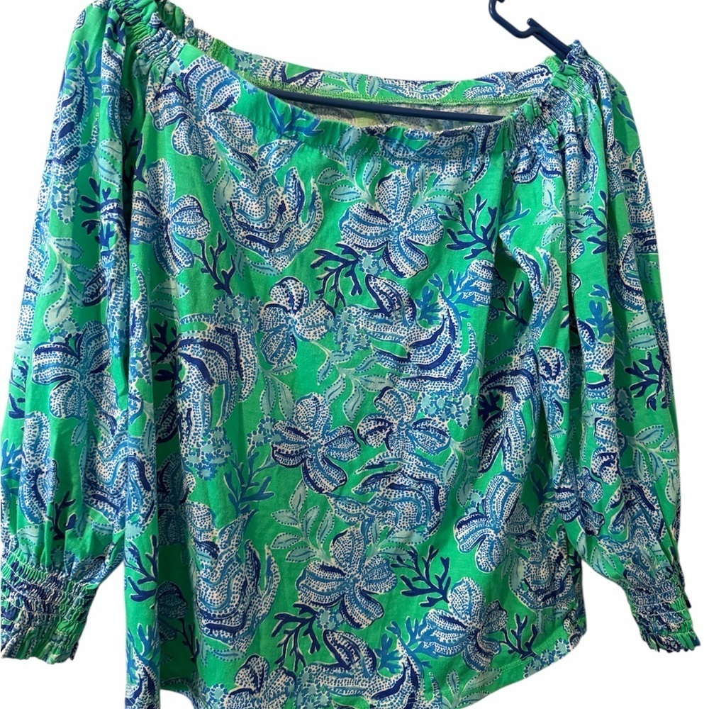 NWOT Lilly Pulitzer Small Lessa Off Shoulder Tropical Vacation Vibes Resort - Picture 3 of 5
